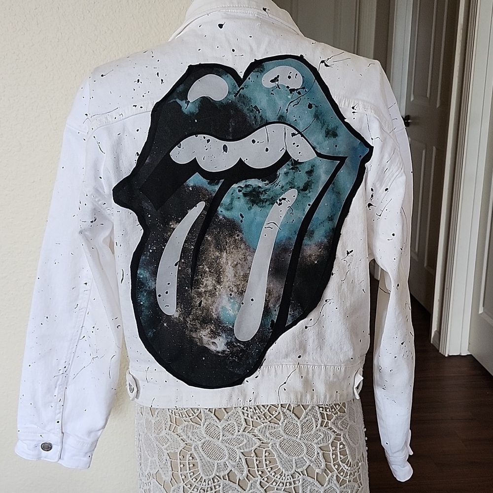 Sojara Custom Painted Rolling Stones Galaxy Denim Grunge Jacket Size Small